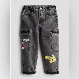 H & M Pokemon Pickachu Gotta catch em all Cargo Jeans kids 7-8